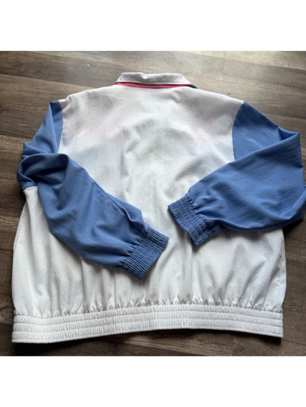Alfred Dunner Petite 16 Colorblock Zip-Up Jacket Blue White & Pink Made In USA
